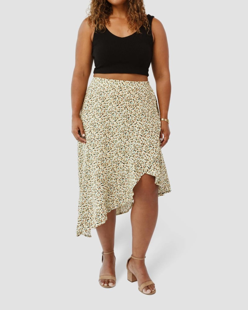 Front of a model wearing a size L The Cascade Skirt In Yellow in Yellow by AAM. | dia_product_style_image_id:347624